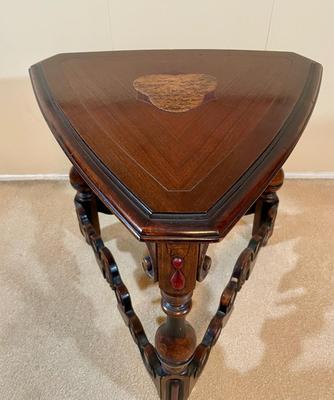 Vintage Kittinger Triangle Side Table, Hand-carved Inlaid - Crystal Ball Tarot