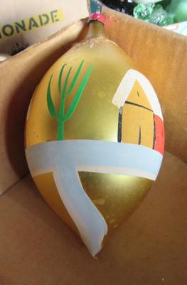 Large Early West German Hand Painted Glass Christmas Ornament