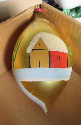 Large Early West German Hand Painted Glass Christmas Ornament