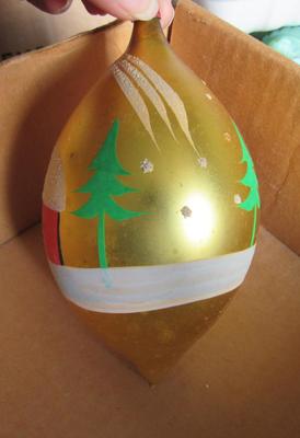 Large Early West German Hand Painted Glass Christmas Ornament