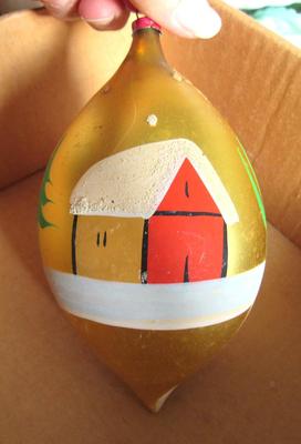 Large Early West German Hand Painted Glass Christmas Ornament