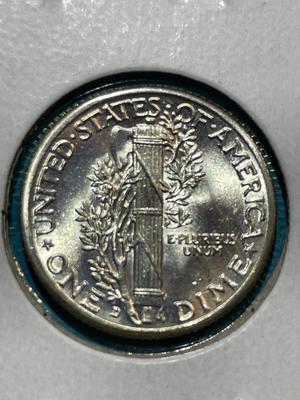 1943-D BRILLIANT UNCIRCULATED CONDITION MERCURY SILVER DIME (COIN-5).