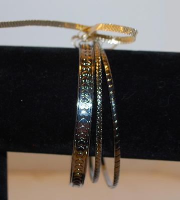 3 Sparkly Silver Tone & Black Bracelets 3" Diameter