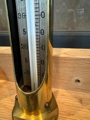 Four Thermometers with Custom Wood Mount (J&E Hall Ltd Dartford / Arthur H Thomas Co. & two others)