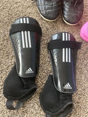 ADIDAS CLEATS & SHIN GUARDS, WILSON SIZE 3 SOCCER BALL AND MORE!