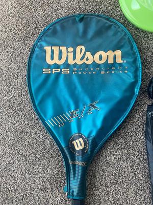 NICE WILSON OVERSIZED TENNIS RACKET, LEISURE MAT, EAST SPORT BACKPACK, FRISBEE AND FOAM FOOTBALL