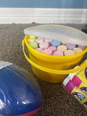 NERF FOOTBALLS, BUBBLES, and SIDEWALK CHALK