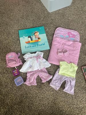 AMERICAN GIRL BITTY BABY SLEEPING BAG WITH MATCHING OUTFIT AND BACKPACK