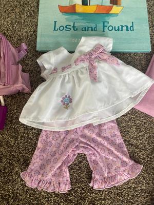 AMERICAN GIRL BITTY BABY SLEEPING BAG WITH MATCHING OUTFIT AND BACKPACK