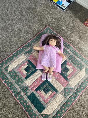 BITTY BABY AMERICAN GIRL DOLL WITH SLEEPING BAG AND A BEAUTIFUL HANDMADE QUILT