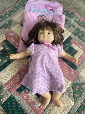 BITTY BABY AMERICAN GIRL DOLL WITH SLEEPING BAG AND A BEAUTIFUL HANDMADE QUILT