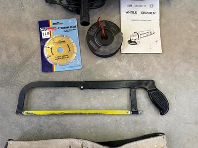 ANGLE GRINDER, TOOL BELT, HAND SAW & MORE