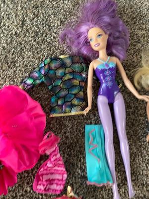 PASTEL HAIR BARBIES AND EXTRA CLOTHES