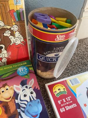 REALLY NEAT VINTAGE LETTERS AND NUMBERS BOARD + CRAYONS, MARKERS, SCRIBBLE PAD, COLORING BOOKS & MORE!
