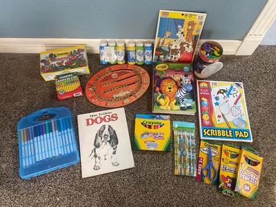 REALLY NEAT VINTAGE LETTERS AND NUMBERS BOARD + CRAYONS, MARKERS, SCRIBBLE PAD, COLORING BOOKS & MORE!