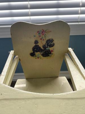 VINTAGE HIGH CHAIR AND CABBAGE PATCH DOLL