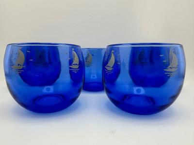 Vintage Hazel Atlas Sailboat Roly Poly Glasses - Set of (5)
