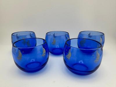 Vintage Hazel Atlas Sailboat Roly Poly Glasses - Set of (5)