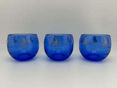 Vintage Hazel Atlas Sailboat Roly Poly Glasses - Set of (5)