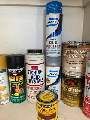 SPRAY PAINT, WOOD STAINS, CONCRETE ETCHING ACID CRYSTAL