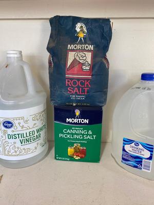 DISTILLED WATER, WHITE VINEGAR, CANNING SALT AND ROCK SALT