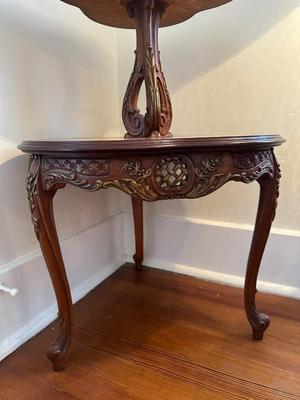Louis XV Style Two-tier Wood Carved End Table