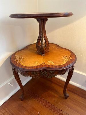 Louis XV Style Two-tier Wood Carved End Table