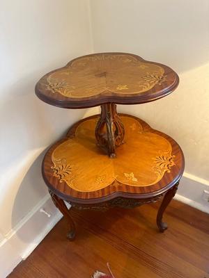 Louis XV Style Two-tier Wood Carved End Table