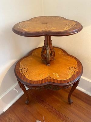 Louis XV Style Two-tier Wood Carved End Table