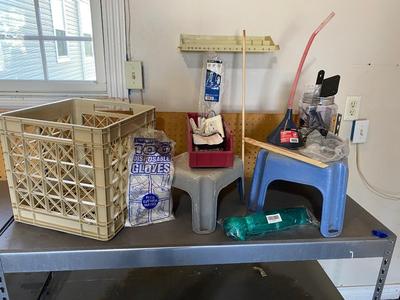 STEP STOOLS, PLATIC CRATE, HARDWARE, DISPOSABLE GLOVES TRANSMISSION FUNNEL AND MORE!
