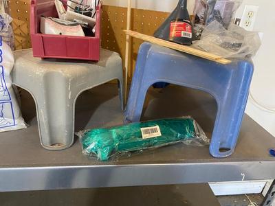 STEP STOOLS, PLATIC CRATE, HARDWARE, DISPOSABLE GLOVES TRANSMISSION FUNNEL AND MORE!