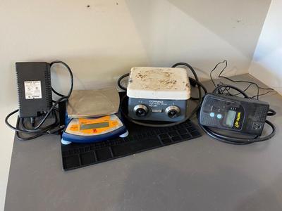 SCOUT PRO 2000g PRINT UNIT, CORNING HOTPLATE STIRRER AND MORE