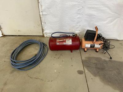 PRO X ONE 2 GALLON AIR COMPRESSOR, PORTABLE AIR TANK AND AIR HOSE
