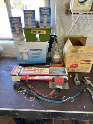 FLOATING TANK DE-ICERS, PAINT SPRAYER, AUGER ANCHORS AND MORE
