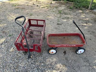 RADIO FLYER WAGON AND A YARD CART