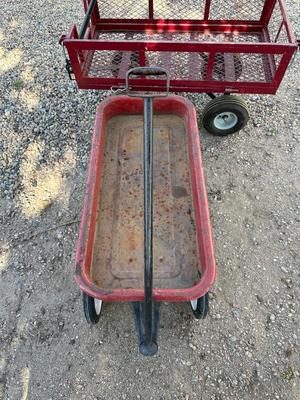 RADIO FLYER WAGON AND A YARD CART