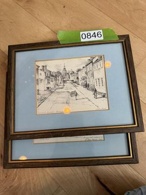 Two John Mall Framed/Matted Sketches
