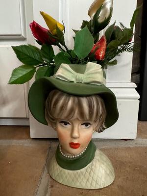 Vintage Napcoware Lady Head Vase/Planter C7495 w/Faux Pearls