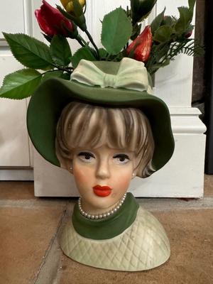 Vintage Napcoware Lady Head Vase/Planter C7495 w/Faux Pearls