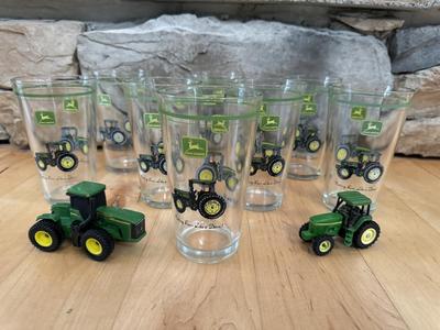John Deere Tumbler Glasses (8) & Model Tractors