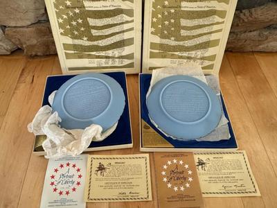 Fenton Powder Blue Glass Bicentennial Commemorative Plates #3 #4