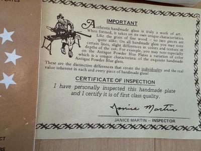 Fenton Powder Blue Glass Bicentennial Commemorative Plates #3 #4