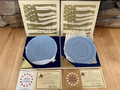 Fenton Powder Blue Glass Bicentennial Commemorative Plates #3 #4