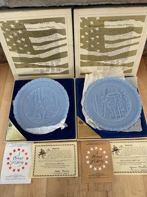 Fenton Powder Blue Glass Bicentennial Commemorative Plates #3 #4