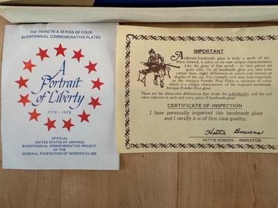 Fenton Powder Blue Glass Bicentennial Commemorative Plates #3 #4