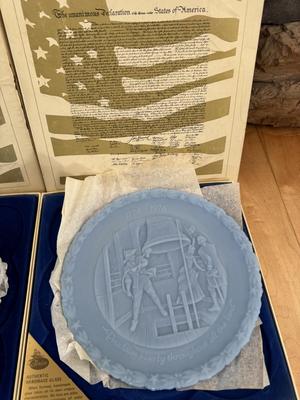 Fenton Powder Blue Glass Bicentennial Commemorative Plates #3 #4