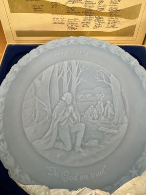 Fenton Powder Blue Glass Bicentennial Commemorative Plates #3 #4