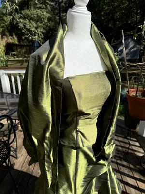 Formal Three Piece Green Corset with Skirt & Scarf/Wrap (S)