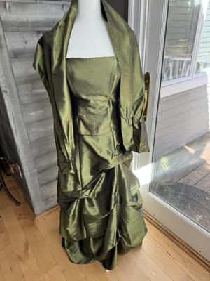Formal Three Piece Green Corset with Skirt & Scarf/Wrap (S)