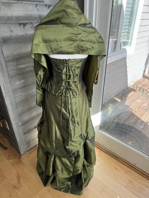 Formal Three Piece Green Corset with Skirt & Scarf/Wrap (S)